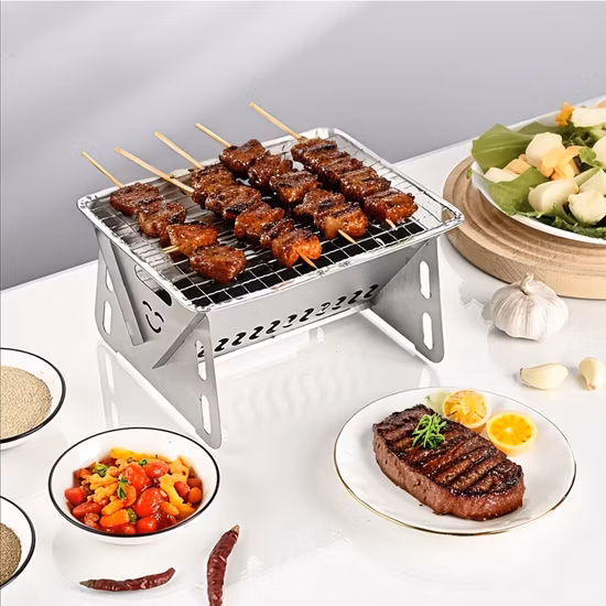 스테인레스 스틸 흡연자 바베큐 접이식 휴대용 바베큐 숯불 그릴